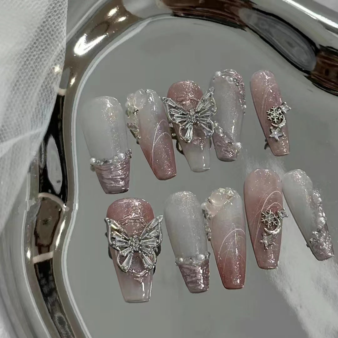 [Millennial Spice Girl] Wearing nail products in autumn and winter y2k2022 new high grade silver butterfly nail