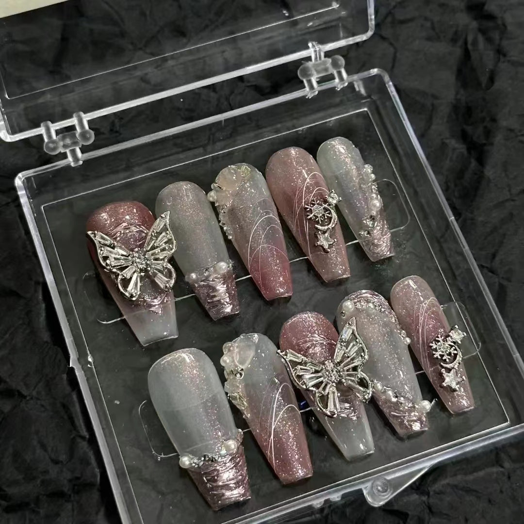 [Millennial Spice Girl] Wearing nail products in autumn and winter y2k2022 new high grade silver butterfly nail