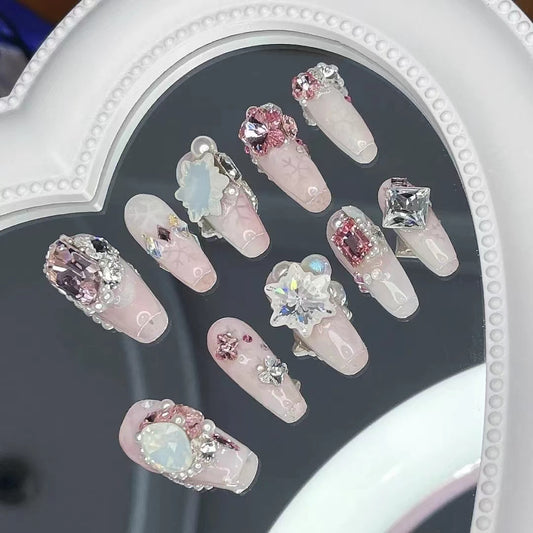 Unicorn Shijia Genuine Huazi Feifang Special Color Twisted Love Rose Powder Full Hands Nail Enhancement Style