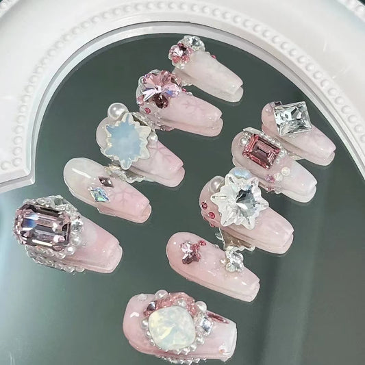 Unicorn Shijia Genuine Huazi Feifang Special Color Twisted Love Rose Powder Full Hands Nail Enhancement Style