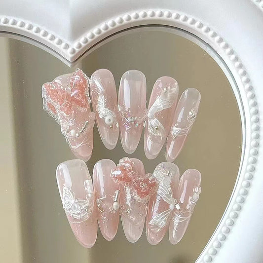 Wearing nail, pure handmade crystal butterfly, fairy, pure lust, high-grade feeling, temperament, female manicure, finished lazy manicure