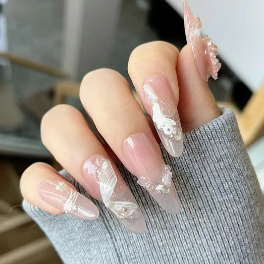 Wearing nail, pure handmade crystal butterfly, fairy, pure lust, high-grade feeling, temperament, female manicure, finished lazy manicure