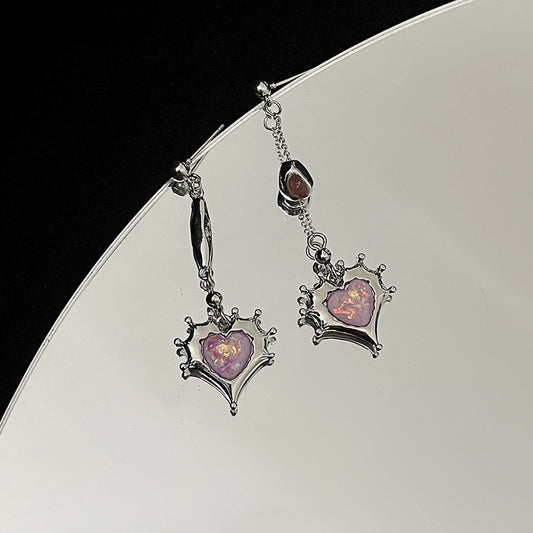 Self designed and creative asymmetric love earrings Sweet cool pink long earrings Hot girl earrings