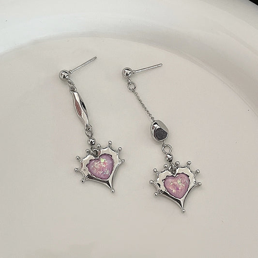 Self designed and creative asymmetric love earrings Sweet cool pink long earrings Hot girl earrings