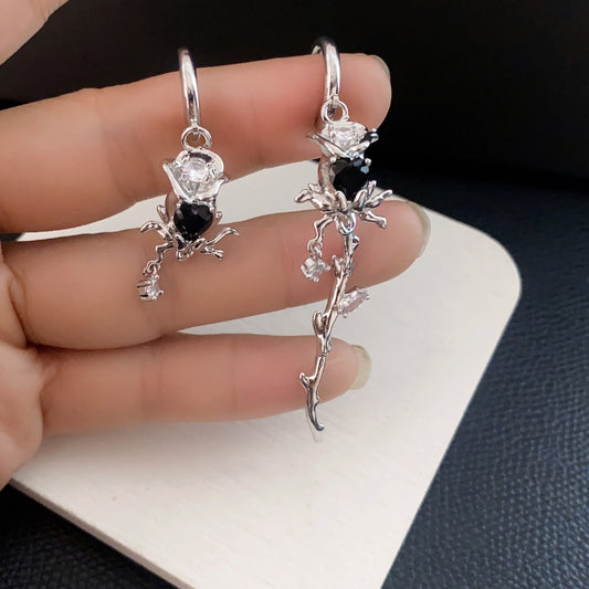 New asymmetric rose studded earrings cool