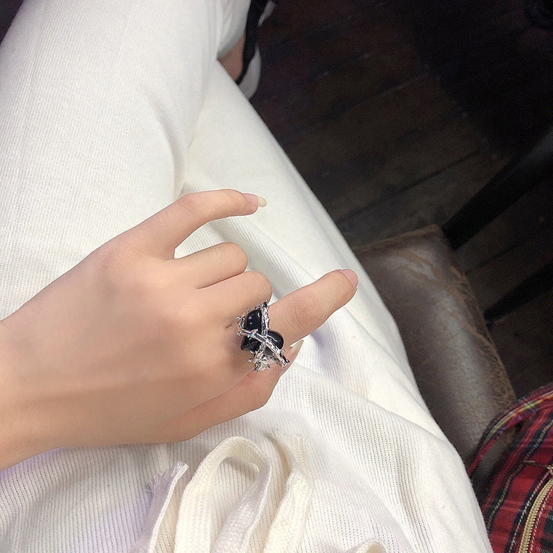 European and American Design Black Thorn Love Ring Cool Wind Open Ring