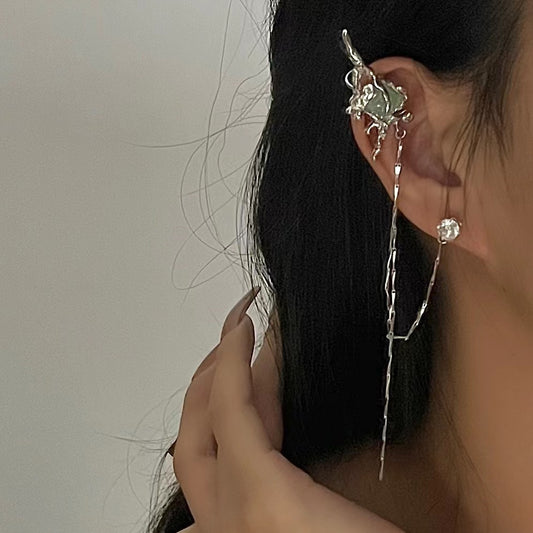 Green Wild Elf Ear Clip Ear Studs One piece No Ear Hole Female Sweet Cool Small crowd Design Wing Tassel Ear Bone Clip 2022