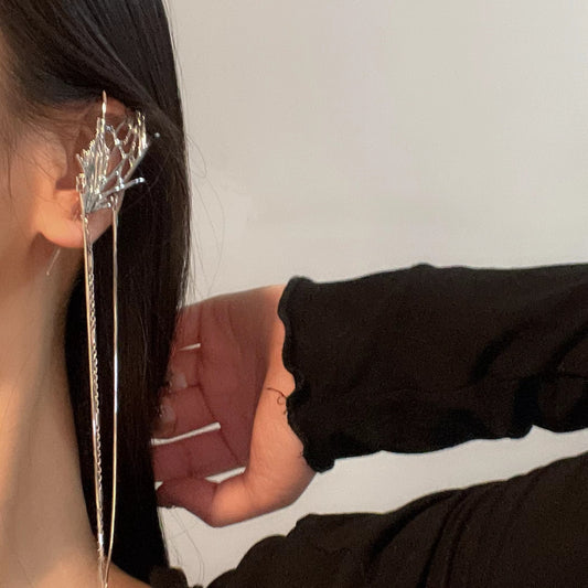 Long tassel temperament butterfly ear hook puncture ear needle integrated luxury high-end niche design earrings