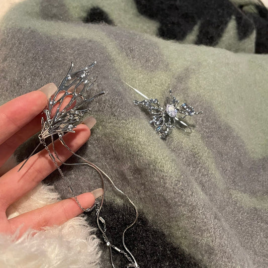 Long tassel temperament butterfly ear hook puncture ear needle integrated luxury high-end niche design earrings