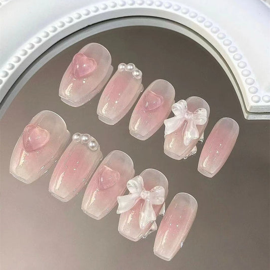 Wearing nail Manual phototherapy nail powder blusher bear bow waterproof removable false nails for pregnant women