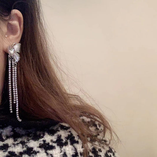 Fairy Delicate Baby Little Miss Sweet Cool Hot Girl High Grade Love Heart Shaped Studded Tassel Earrings