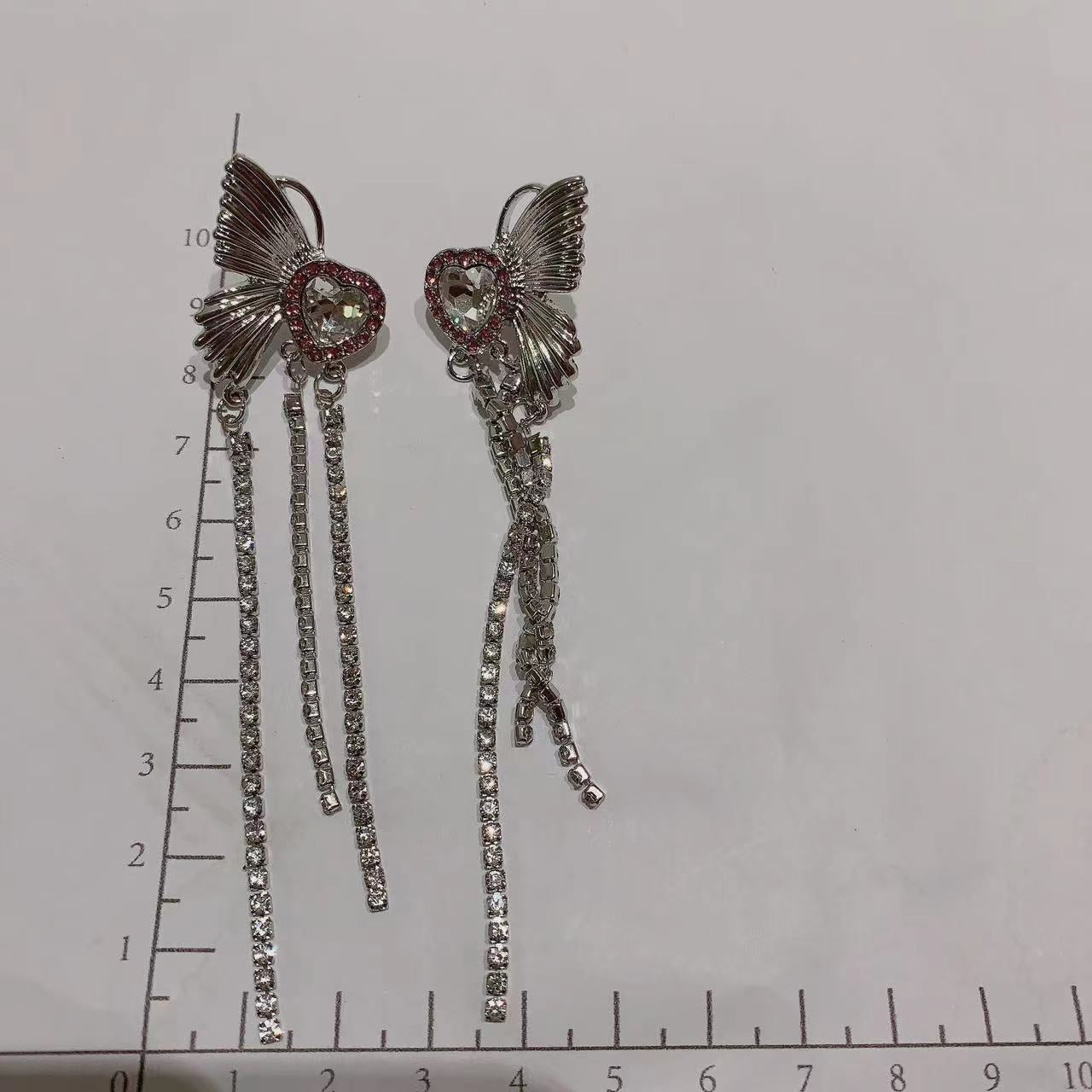 Fairy Delicate Baby Little Miss Sweet Cool Hot Girl High Grade Love Heart Shaped Studded Tassel Earrings