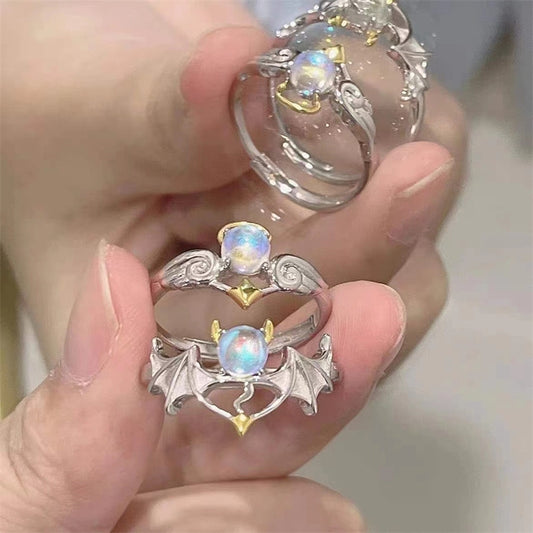 Romantic Angel and Demon Wings Couple Rings For Women Goth F