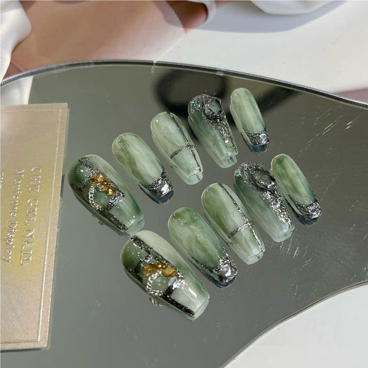 Wearing nail by hand 2022 new jade nail beauty halo dye light luxury autumn and winter mid long high-end customized products
