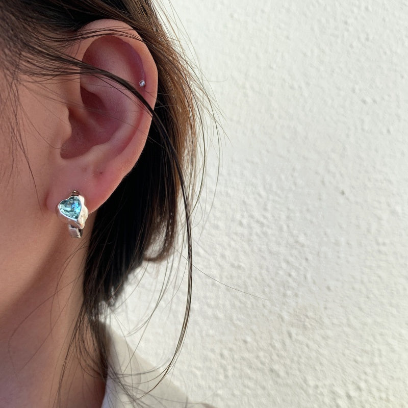 South Korean S925 Silver Needle Temperament Ocean Heart Earrings Female Retro Fashion Elegant Peach Heart Earrings Earring Buckle Earrings Fashion