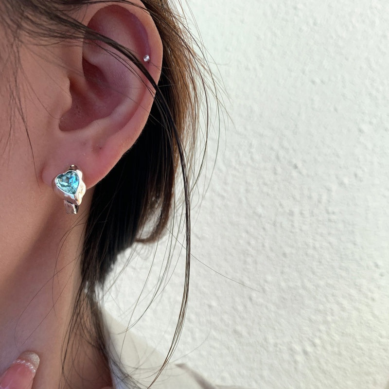 South Korean S925 Silver Needle Temperament Ocean Heart Earrings Female Retro Fashion Elegant Peach Heart Earrings Earring Buckle Earrings Fashion