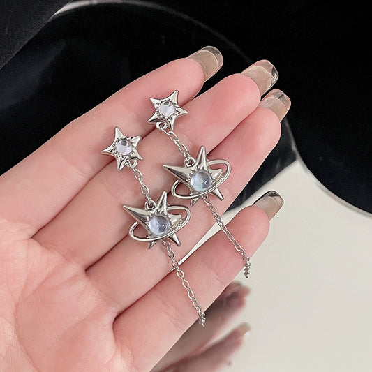 S925 Silver Needle Star Design Ear Studs Sweet Cool Hot Girl Long Tassel Earrings ins Fashion Ear Jewelry