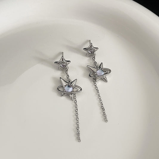 S925 Silver Needle Star Design Ear Studs Sweet Cool Hot Girl Long Tassel Earrings ins Fashion Ear Jewelry