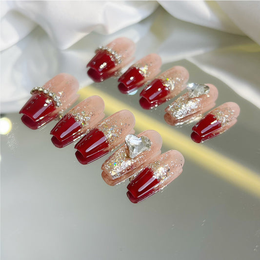 2023 New Year's Red Handmade Net Red Wearing Armor New Flash Autumn and Winter Advanced Feel New Year's Customized Finished Nail Enhancement