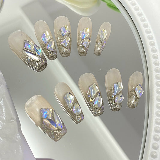 Nail patch finished aurora diamond pregnant women's hand-wear bride nail false nail removable