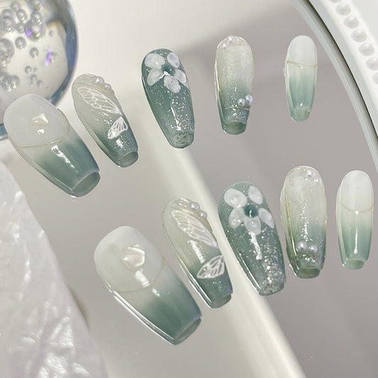 Wearing nail by hand, gilded plate, shell style, small fresh nail enhancement, students and pregnant women can wear removable and repeated nail patches
