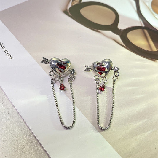 Sweet cool personality fashion commuting love earrings female temperament simple and versatile long chain flow