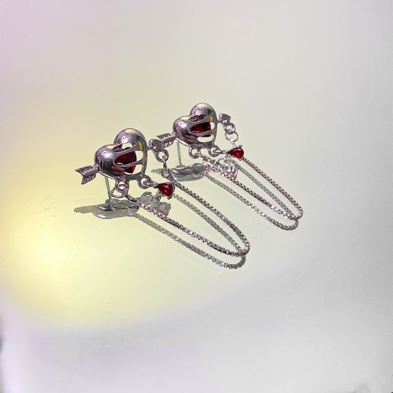 Sweet cool personality fashion commuting love earrings female temperament simple and versatile long chain flow