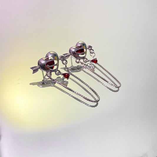 Sweet cool personality fashion commuting love earrings female temperament simple and versatile long chain flow