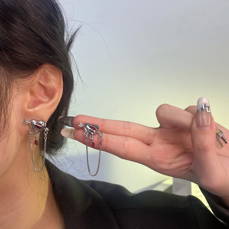 Sweet cool personality fashion commuting love earrings female temperament simple and versatile long chain flow