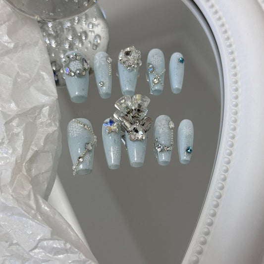 Handmade armour Christmas bell snowflake light blue heavy work student pregnant woman detachable wear