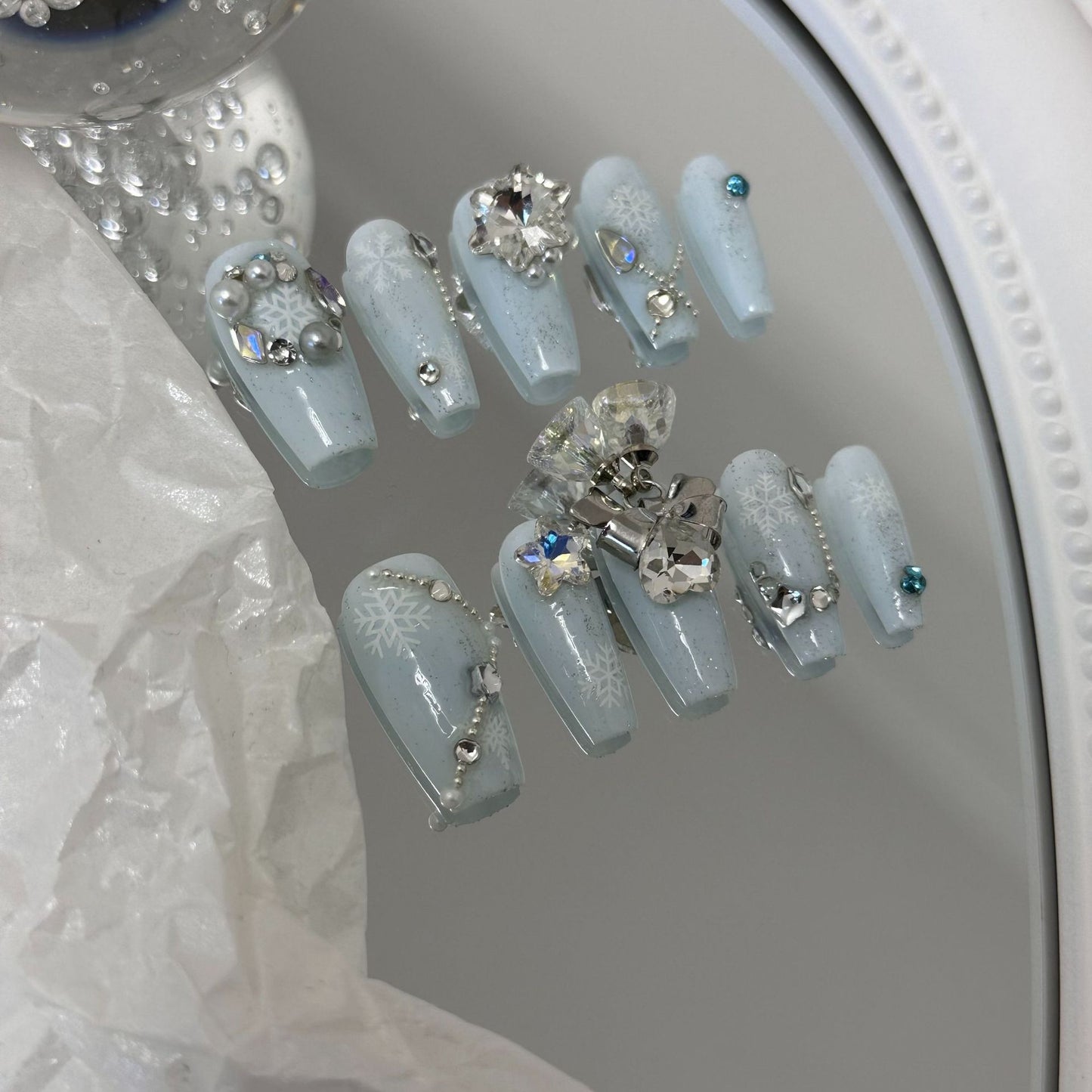 Handmade armour Christmas bell snowflake light blue heavy work student pregnant woman detachable wear