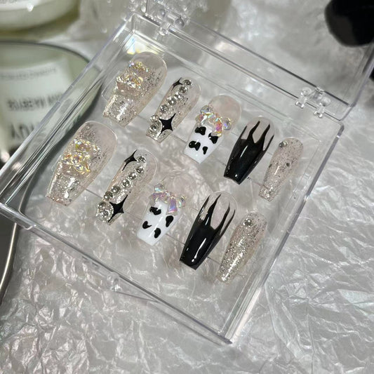 Wearing nail by hand, aurora bear aurora bow, pure desire, sweet and cool, pregnant women and students can use removable manicure
