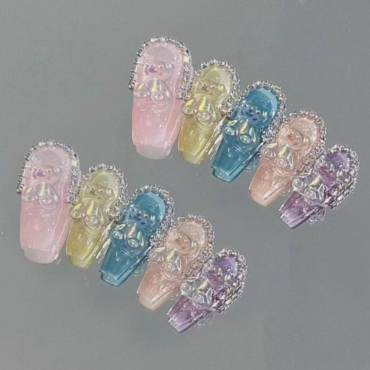 False nail enhancement patch student color chain drill bear removable wear nail spring and summer new nail patch