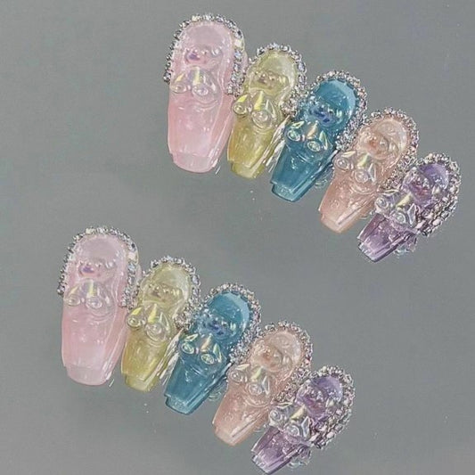 False nail enhancement patch student color chain drill bear removable wear nail spring and summer new nail patch