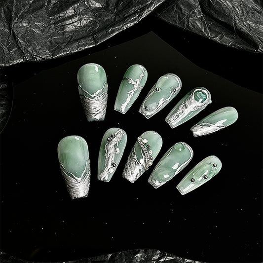 Cyberpunk pure handmade luanjin gorgeous nail enhancement new Chinese ancient style temperament white light therapy wear armor
