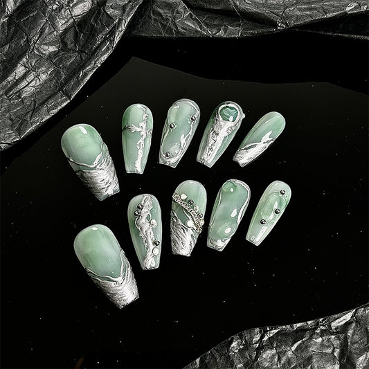 Cyberpunk pure handmade luanjin gorgeous nail enhancement new Chinese ancient style temperament white light therapy wear armor