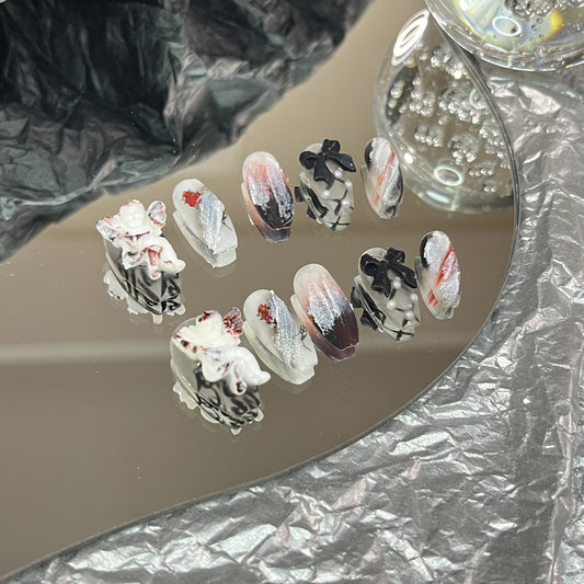 Handmade nail wearing short ladder angel bow rose false nail pregnant women students can use removable patch