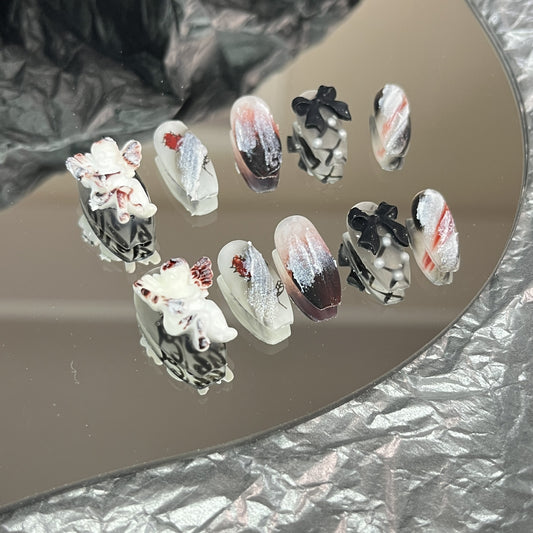 Handmade nail wearing short ladder angel bow rose false nail pregnant women students can use removable patch