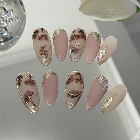 Wearing nail by hand, almond shaped frosted magic mirror powder, super quality, white, pregnant women and students can be removed