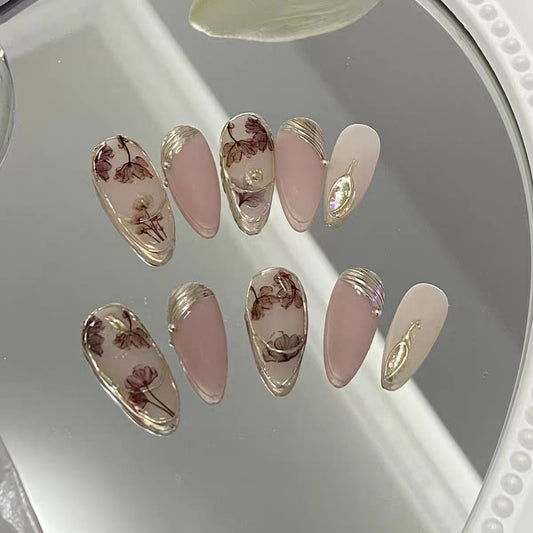 Wearing nail by hand, almond shaped frosted magic mirror powder, super quality, white, pregnant women and students can be removed